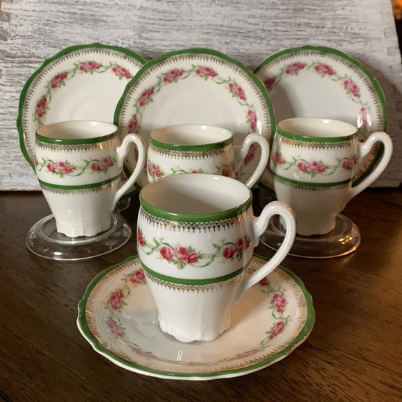 Rare! Antique C.T. Germany Carl Tielsch Altwasser Cups and Saucers Set 8 Piece - Picture 1 of 13